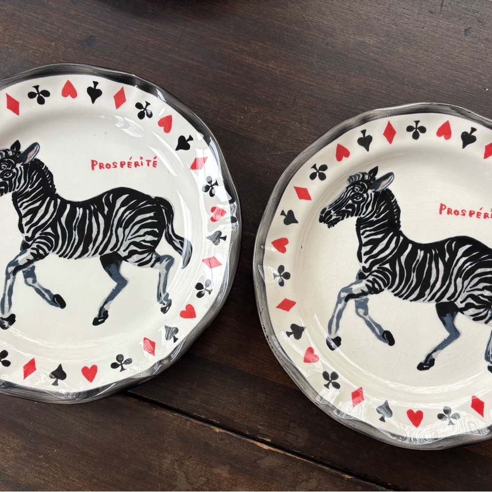 Nathalie Lete for Anthropologie Zebra Plates - Black and Red